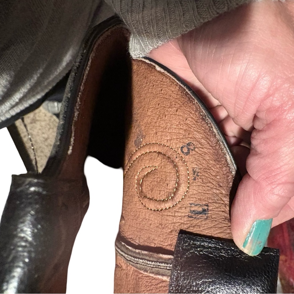 1980s Justin Boots Black Leather Women’s Vintage Western Cowboy Cowgirl size 7 - Picture 9 of 11